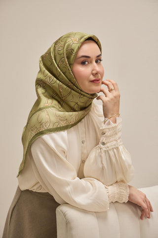 Twill İpek Eşarp Barok Pastel Yeşil 90x90