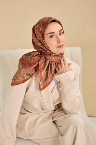 Twill İpek Eşarp Barok Somon 90x90 - Twill İpek Eşarp - | Silk Home