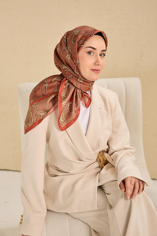 Twill İpek Eşarp Barok Somon 90x90 - Twill İpek Eşarp - | Silk Home