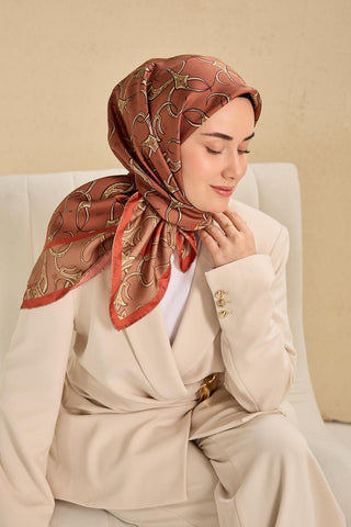 Twill İpek Eşarp Barok Somon 90x90 - Twill İpek Eşarp - | Silk Home