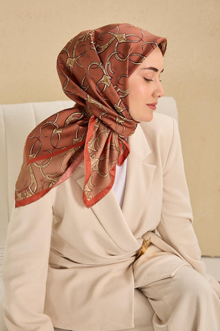 Twill İpek Eşarp Barok Somon 90x90 - Twill İpek Eşarp - | Silk Home