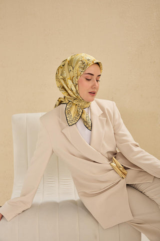 Twill İpek Eşarp Büyük Çiçek Sarı 90x90