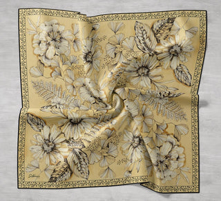 Twill İpek Eşarp Büyük Çiçek Sarı 90x90