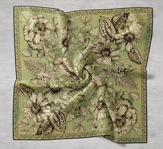 Twill İpek Eşarp Büyük Çiçek Yeşil 90x90