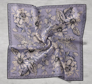 Twill İpek Eşarp Büyük Çiçek Leylak 90x90
