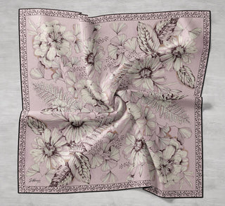 Twill Silk Scarf, Navy Blue, Green Tones, Patterned, Firm Structure, 90x90 cm.