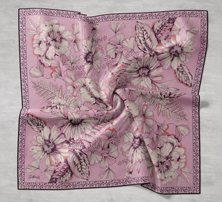 Twill İpek Eşarp Büyük Çiçek Pembe 90x90 - Twill İpek Eşarp - | Silk Home
