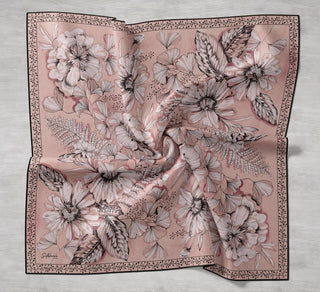 Twill Silk Scarf, Navy Blue, Green Tones, Patterned, Firm Structure, 90x90 cm.
