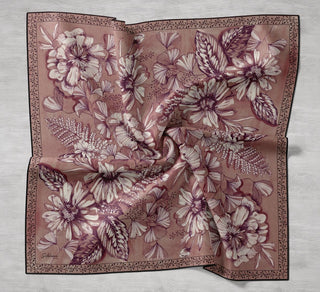 Twill Silk Scarf, Navy Blue, Green Tones, Patterned, Firm Structure, 90x90 cm.