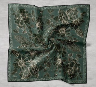 Twill İpek Eşarp Büyük Çiçek Zümrüt 90x90