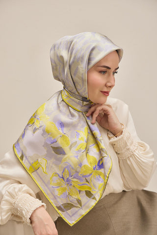 Twill İpek Eşarp Evreka Soluk Lila 90x90 - Twill İpek Eşarp - | Silk Home