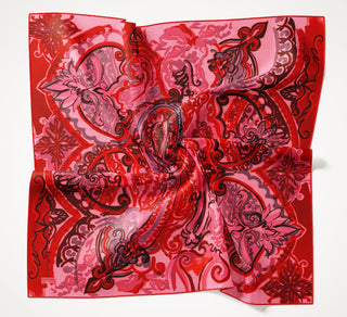 Twill Silk Scarf, Navy Blue, Green Tones, Patterned, Firm Structure, 90x90 cm.