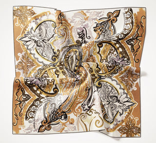 Twill İpek Eşarp Art Desen Krem 90x90