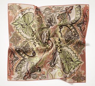 Twill İpek Eşarp Art Desen Yeşil Sarı 90x90