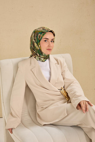 Twill İpek Eşarp Art Desen Koyu Yeşil 90x90