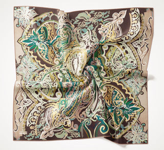 Twill İpek Eşarp Art Desen Koyu Yeşil 90x90