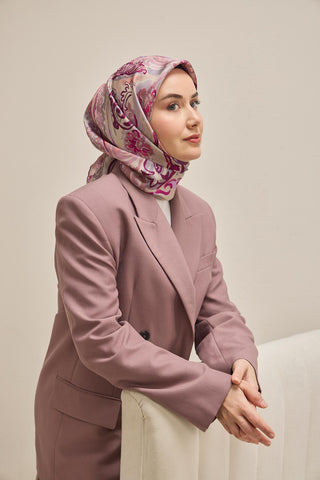 Twill İpek Eşarp Art Desen Eflatun 90x90 - Twill İpek Eşarp - | Silk Home