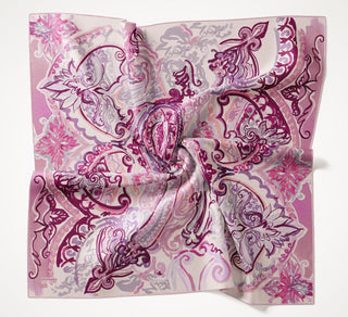 Twill İpek Eşarp Art Desen Eflatun 90x90 - Twill İpek Eşarp - | Silk Home