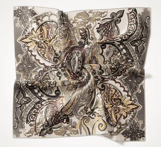 Twill İpek Eşarp Art Desen Yeşil Gri 90x90