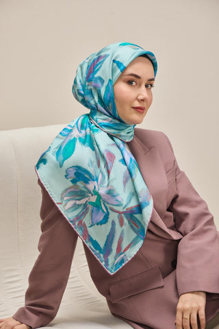 Twill İpek Eşarp Sulu Boya Cam Göbeği 90x90