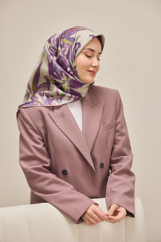 Twill İpek Eşarp Sulu Boya Mor 90x90 - Twill İpek Eşarp - | Silk Home