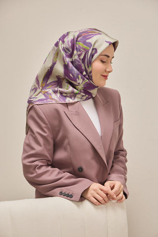 Twill İpek Eşarp Sulu Boya Mor 90x90 - Twill İpek Eşarp - | Silk Home