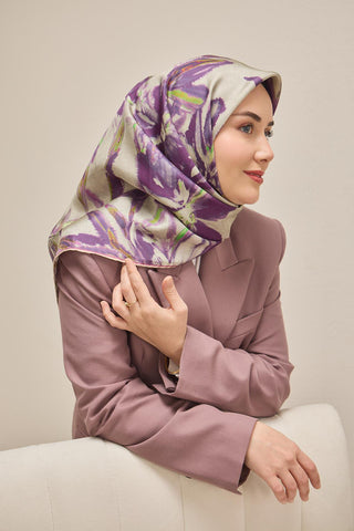 Twill İpek Eşarp Sulu Boya Mor 90x90 - Twill İpek Eşarp - | Silk Home