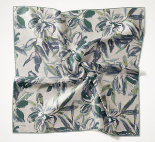 Twill Silk Scarf, Navy Blue, Green Tones, Patterned, Firm Structure, 90x90 cm.