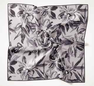 Twill Silk Scarf, Navy Blue, Green Tones, Patterned, Firm Structure, 90x90 cm.