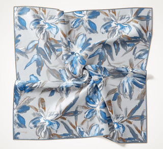 Twill Silk Scarf, Navy Blue, Green Tones, Patterned, Firm Structure, 90x90 cm.