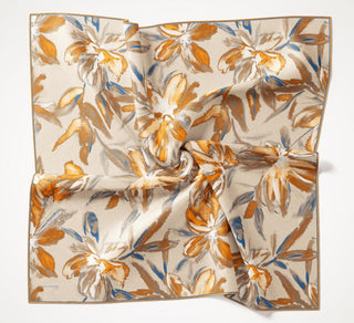 Twill Silk Scarf, Navy Blue, Green Tones, Patterned, Firm Structure, 90x90 cm.