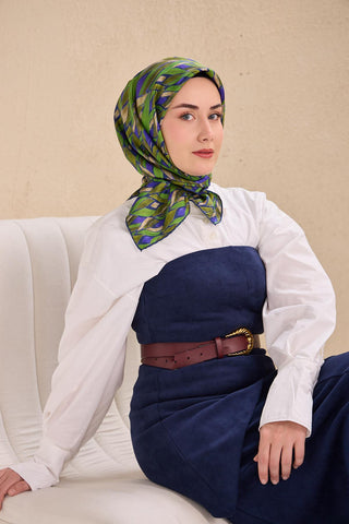 Twill İpek Eşarp Serenit Mor Yeşil 90x90 - Twill İpek Eşarp - | Silk Home