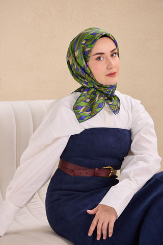 Twill İpek Eşarp Serenit Mor Yeşil 90x90 - Twill İpek Eşarp - | Silk Home