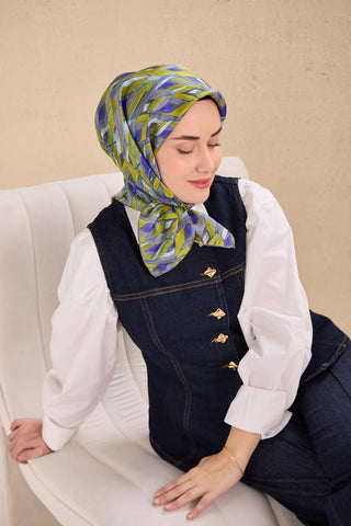 Twill İpek Eşarp Serenit Asit Yeşili 90x90 - Twill İpek Eşarp - | Silk Home