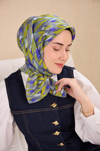Twill İpek Eşarp Serenit Asit Yeşili 90x90 - Twill İpek Eşarp - | Silk Home