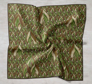 Twill Silk Scarf, Navy Blue, Green Tones, Patterned, Firm Structure, 90x90 cm.