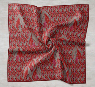 Twill Silk Scarf, Navy Blue, Green Tones, Patterned, Firm Structure, 90x90 cm.