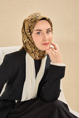 Twill İpek Eşarp Serenit Yeşil Bej 90x90 - Twill İpek Eşarp - | Silk Home