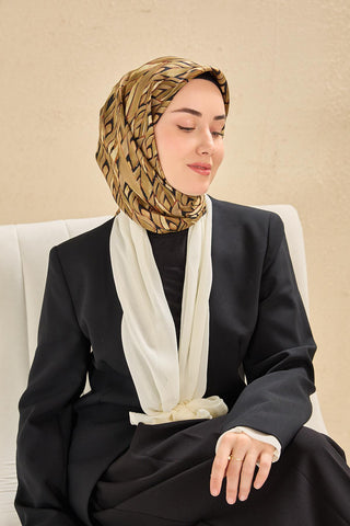 Twill İpek Eşarp Serenit Yeşil Bej 90x90 - Twill İpek Eşarp - | Silk Home