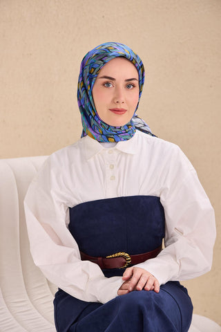 Twill İpek Eşarp Serenit Mavi 90x90 - Twill İpek Eşarp - | Silk Home