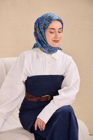 Twill İpek Eşarp Serenit Mavi 90x90 - Twill İpek Eşarp - | Silk Home