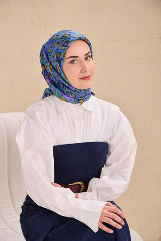 Twill İpek Eşarp Serenit Mavi 90x90 - Twill İpek Eşarp - | Silk Home