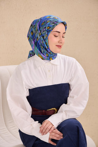 Twill İpek Eşarp Serenit Mavi 90x90 - Twill İpek Eşarp - | Silk Home