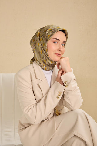 Twill İpek Eşarp Serenit Yeşil Vizon 90x90 - Twill İpek Eşarp - | Silk Home