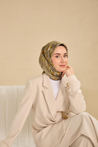 Twill İpek Eşarp Serenit Yeşil Vizon 90x90 - Twill İpek Eşarp - | Silk Home