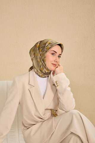 Twill İpek Eşarp Serenit Yeşil Vizon 90x90 - Twill İpek Eşarp - | Silk Home