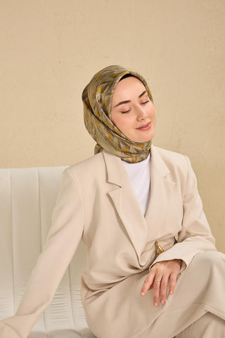 Twill İpek Eşarp Serenit Yeşil Vizon 90x90 - Twill İpek Eşarp - | Silk Home
