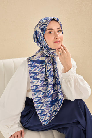 Twill İpek Eşarp Serenit Krem Mavi 90x90 - Twill İpek Eşarp - | Silk Home