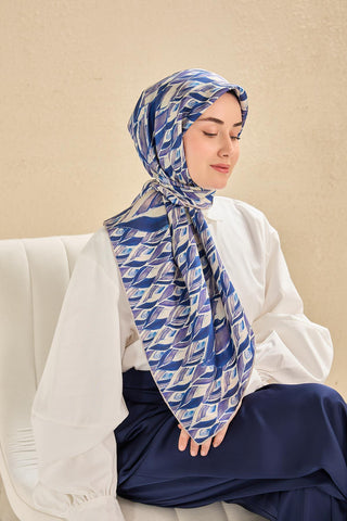 Twill İpek Eşarp Serenit Krem Mavi 90x90 - Twill İpek Eşarp - | Silk Home