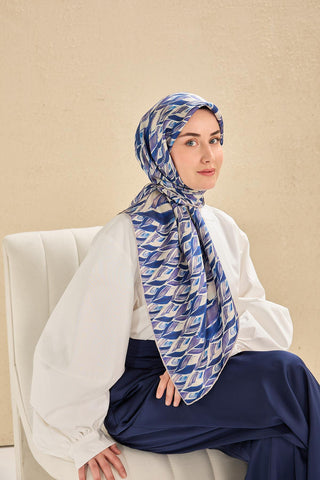 Twill İpek Eşarp Serenit Krem Mavi 90x90 - Twill İpek Eşarp - | Silk Home